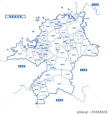福岡県地図 シンプル白地図 市区町村