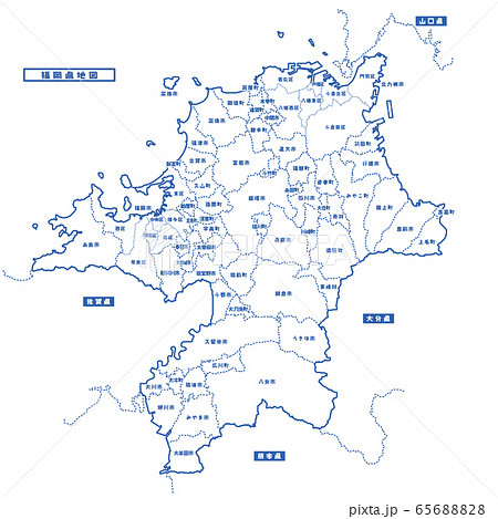 福岡県地図 シンプル白地図 市区町村のイラスト素材 6568