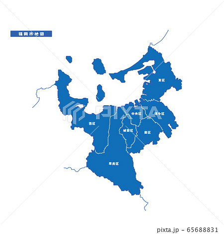 福岡市地図 シンプル青 市区町村のイラスト素材 6561