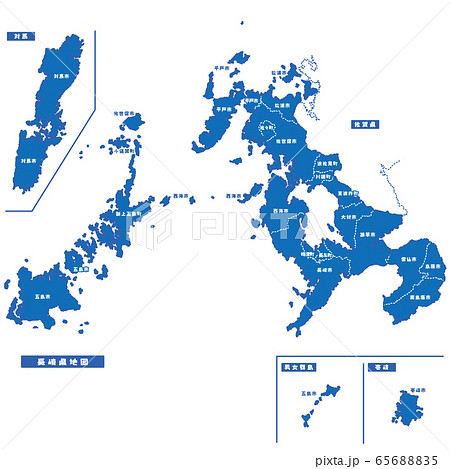 長崎県地図 シンプル青 市区町村 65688835