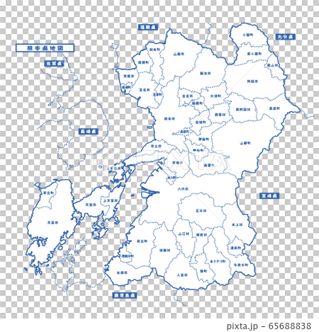 熊本県地図 シンプル白地図 市区町村のイラスト素材 6568