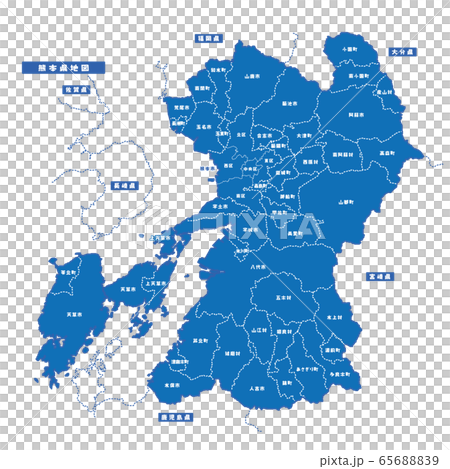 熊本県地図 シンプル青 市区町村 65688839
