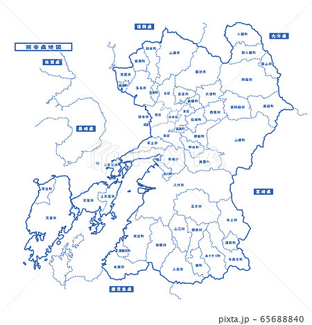 熊本県地図 シンプル白地図 市区町村