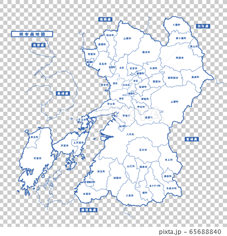熊本県地図 シンプル白地図 市区町村のイラスト素材
