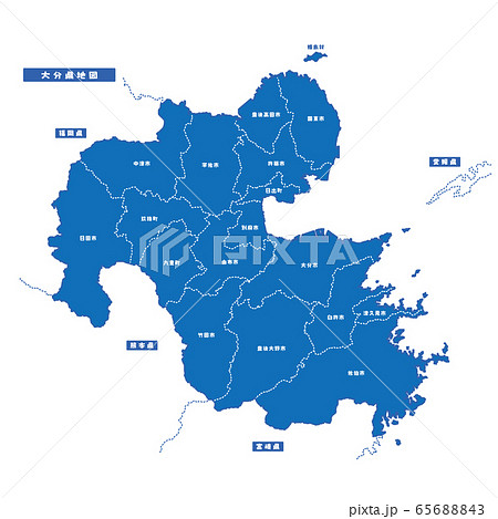 大分県地図 シンプル青 市区町村 65688843