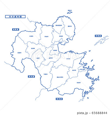 大分県地図 シンプル白地図 市区町村