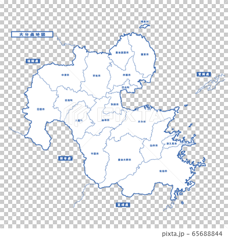 大分県地図 シンプル白地図 市区町村のイラスト素材