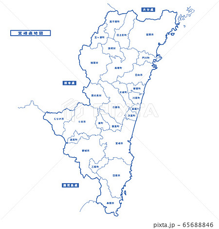 宮崎県地図 シンプル白地図 市区町村