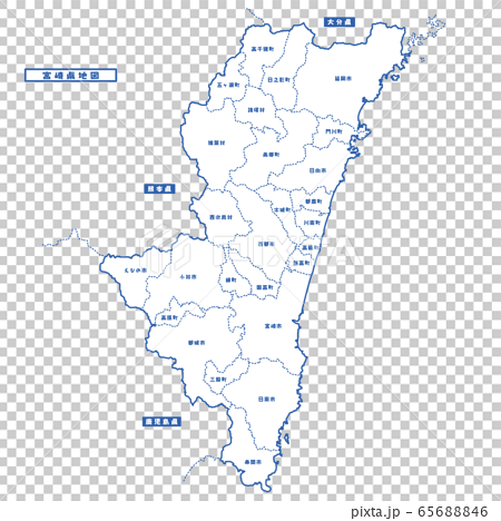 宮崎県地図 シンプル白地図 市区町村 65688846