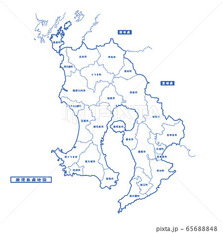 鹿児島県地図 シンプル白地図 市区町村のイラスト素材