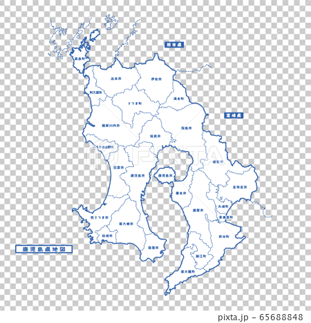鹿児島県地図 シンプル白地図 市区町村のイラスト素材
