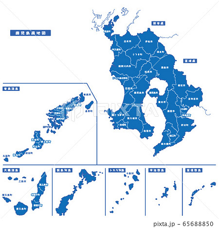 鹿児島県地図 シンプル青 市区町村 鹿児島県地図 シンプル青 市区町村 65688850