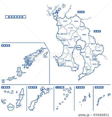 鹿児島県地図 シンプル白地図 市区町村 65688851