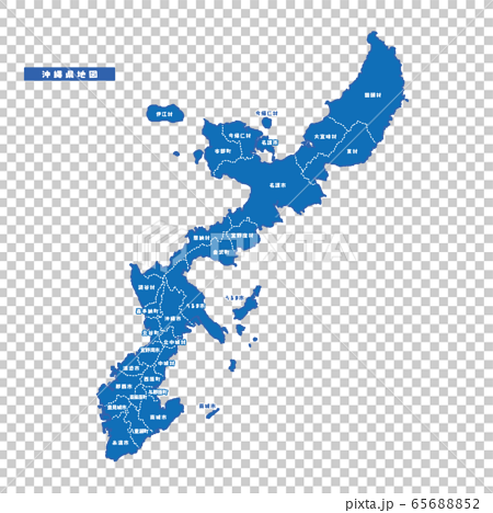 沖縄県地図 シンプル青 市区町村のイラスト素材