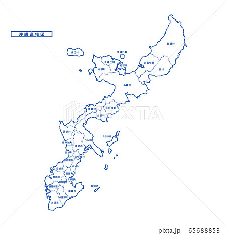 沖縄県地図 シンプル白地図 市区町村のイラスト素材