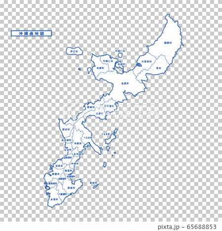 沖縄県地図 シンプル白地図 市区町村のイラスト素材