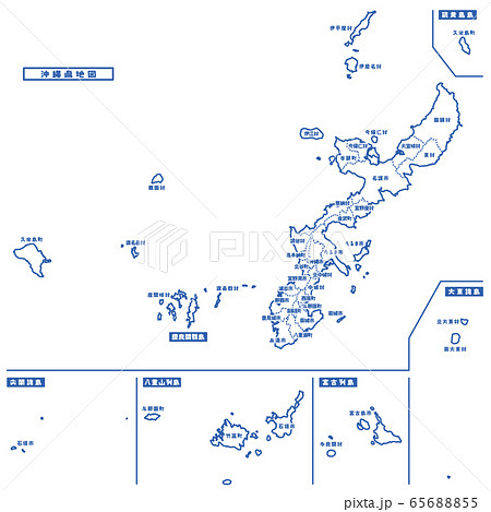 沖縄県地図 シンプル白地図 市区町村のイラスト素材