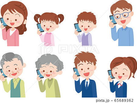 スマホで話す人物のイラスト素材