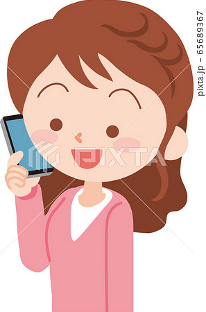 スマホで話す女の人のイラスト素材
