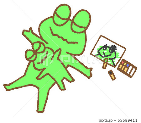 お昼寝するカエルの親子 65689411
