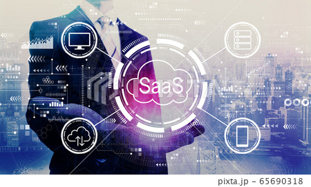 SaaS - software as a service concept with businessman SaaS - software as a service concept with businessman 65690318