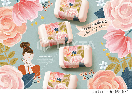 Cosmetic ads for rose soap 65690674