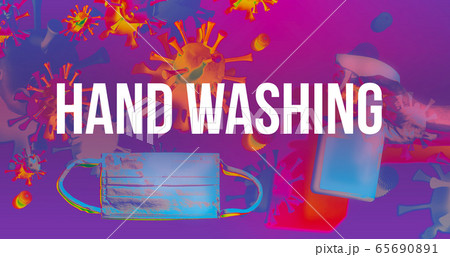 Hand washing theme with face mask and spray bottle 65690891