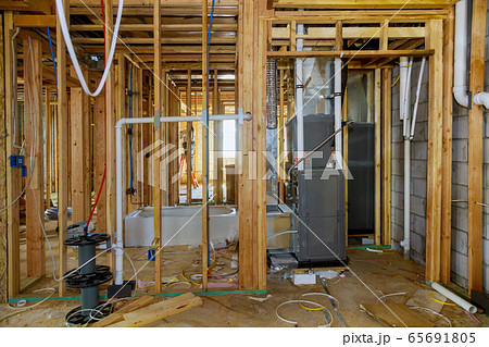 Bathroom shower under plumbing connecting Bathroom shower under plumbing connecting 65691805