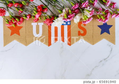 Memorial day with American flag text US on pink 65691940