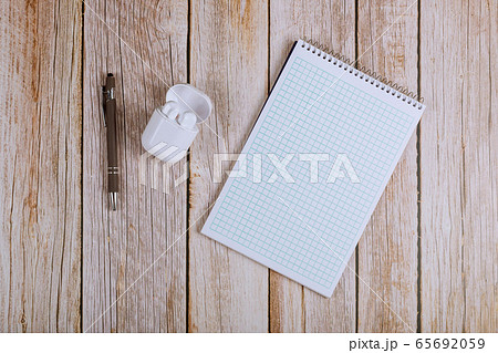 Flat lay on workspace office desk with notebooks, Flat lay on workspace office desk with notebooks, 65692059