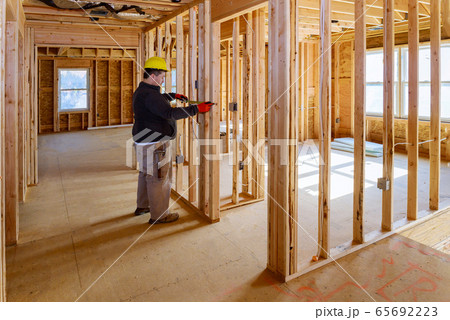 Electrical specialist checking inspects house Electrical specialist checking inspects house 65692223