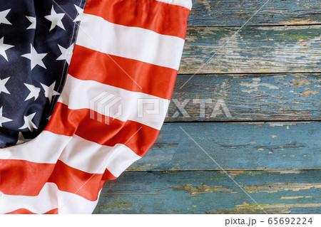 American flag on old wooden board independence day 65692224