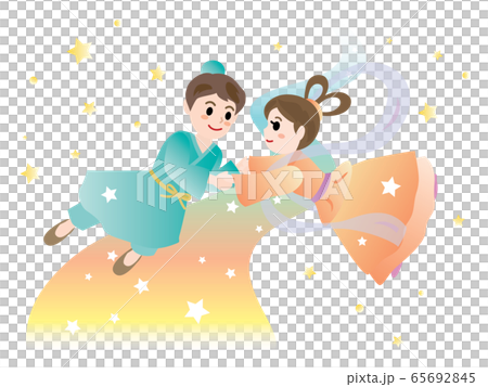 七夕の夜に天の川で会う織姫と彦星 65692845