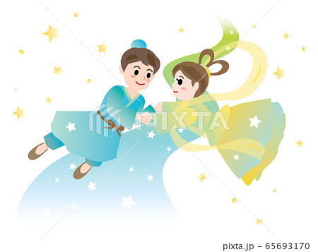 七夕の夜に天の川で会う織姫と彦星 65693170