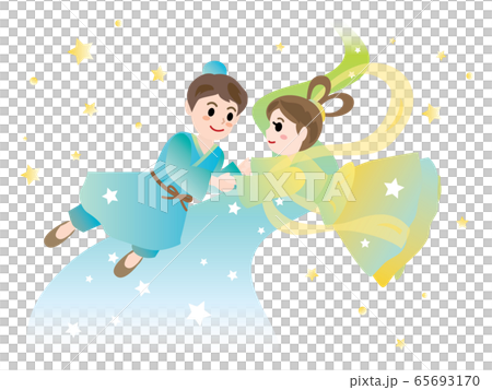 七夕の夜に天の川で会う織姫と彦星 65693170