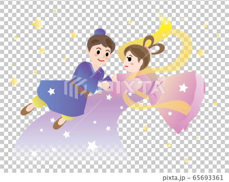 七夕の夜に天の川で会う織姫と彦星 65693361