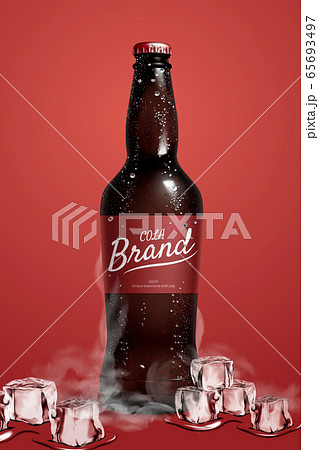 Cola bottle mock up with ice blocks 65693497