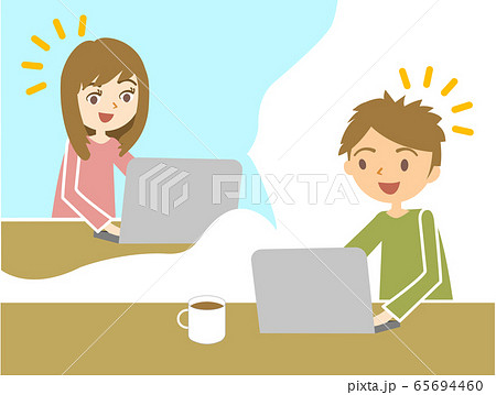 リモート Zoom オンライン 男の子 女の子のイラスト素材