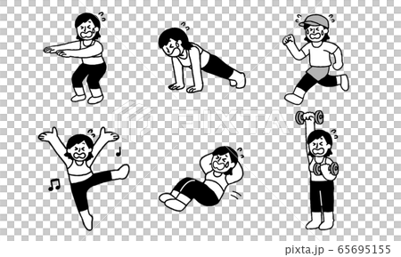 辛そうに運動 体を鍛えるトレーニングウェア着用女性セット文字付 シンプル のイラスト素材