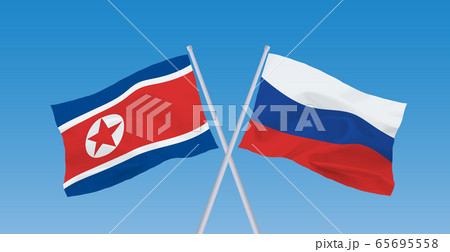 ロシアと北朝鮮の国旗のイラスト素材