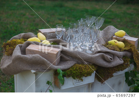 Wedding on a plate green background and a 65697297