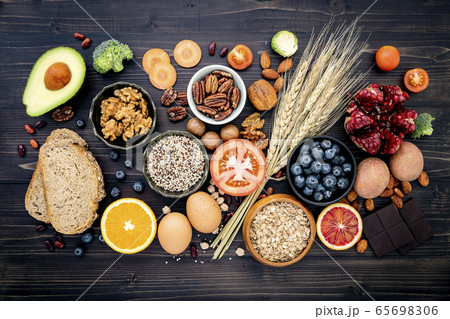 Ingredients for the healthy foods selection. Ingredients for the healthy foods selection. 65698306
