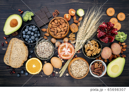 Ingredients for the healthy foods selection. Ingredients for the healthy foods selection. 65698307
