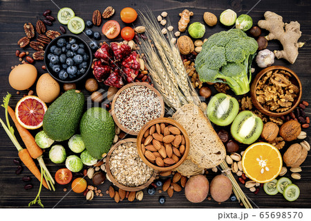 Ingredients for the healthy foods selection. 65698570