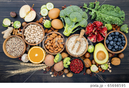 Ingredients for the healthy foods selection. 65698595