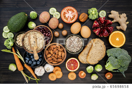 Ingredients for the healthy foods selection. Ingredients for the healthy foods selection. 65698658