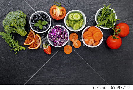 Colourful ingredients for healthy smoothies and Colourful ingredients for healthy smoothies and 65698716