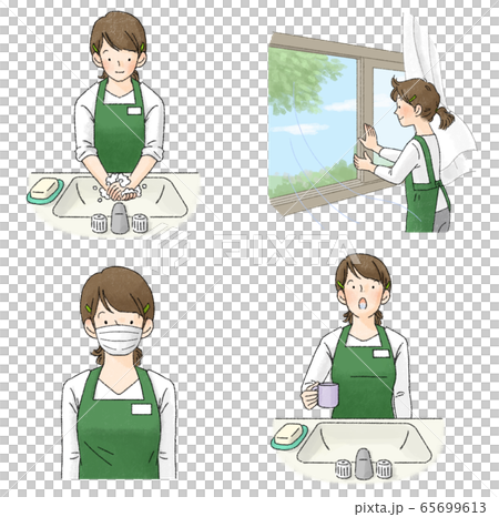 Infection prevention gargle, hand washing, ventilation, mask set (female clerk) Infection prevention gargle, hand washing, ventilation, mask set (female clerk) 65699613
