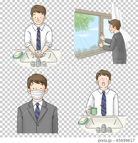 Infection prevention gargle, hand washing, ventilation, mask set (male office worker) 65699617