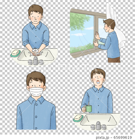 Infection prevention gargling, hand washing, ventilation, mask set (male) Infection prevention gargling, hand washing, ventilation, mask set (male) 65699619